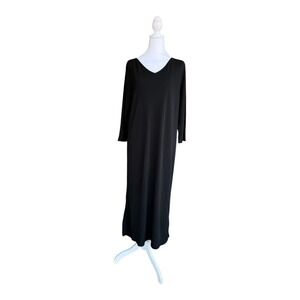 DKNY Long Sleeve Maxi Dress V-Neck Casual Everyday‎ Comfort Black